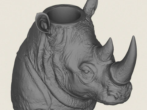 Rhinoceros Head Vase 3D Print Model
