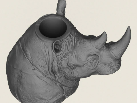 Rhinoceros Head Vase 3D Print Model