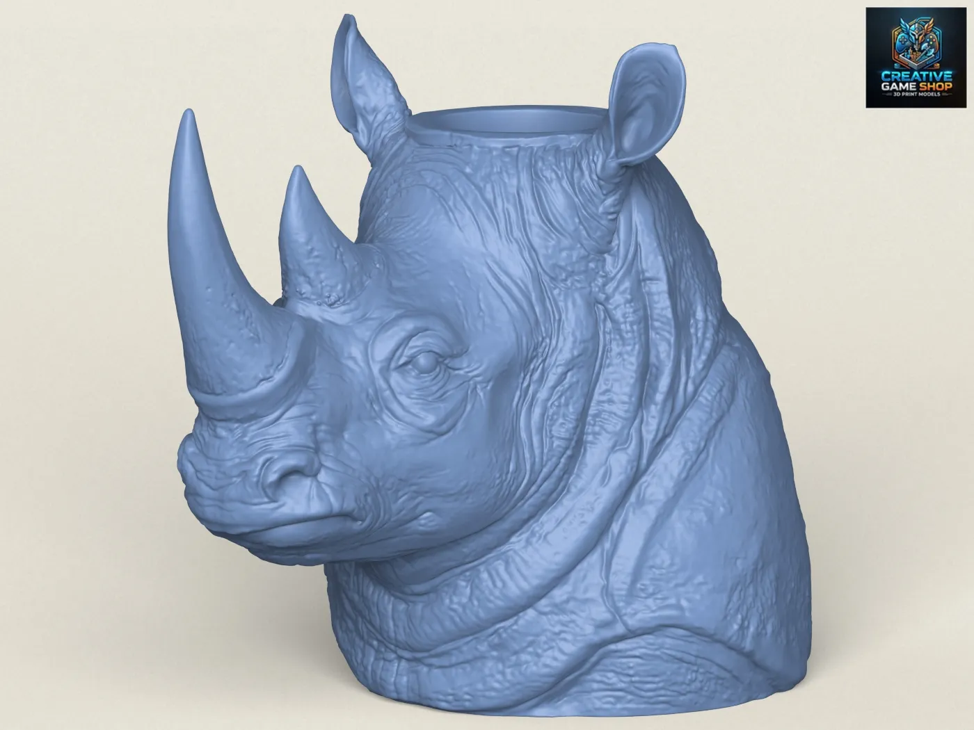 Rhinoceros Head Vase 3D Print Model .c4d .max .obj .3ds .fbx .stl .blend