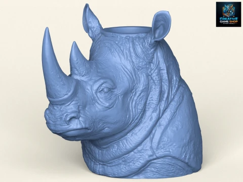 Rhinoceros Head Vase 3D Print Model
