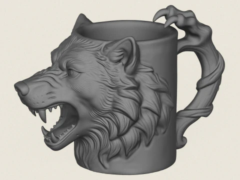 늑대 머리 스타일리쉬 머그 3D 프린트 모델