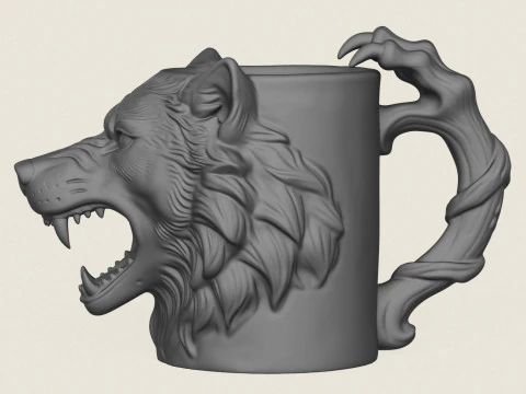Tazza elegante con testa di lupo Modello di stampa 3D