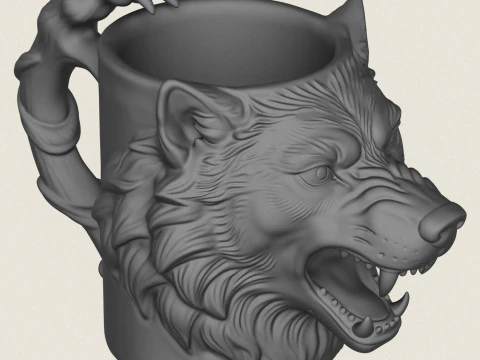 Tazza elegante con testa di lupo Modello di stampa 3D