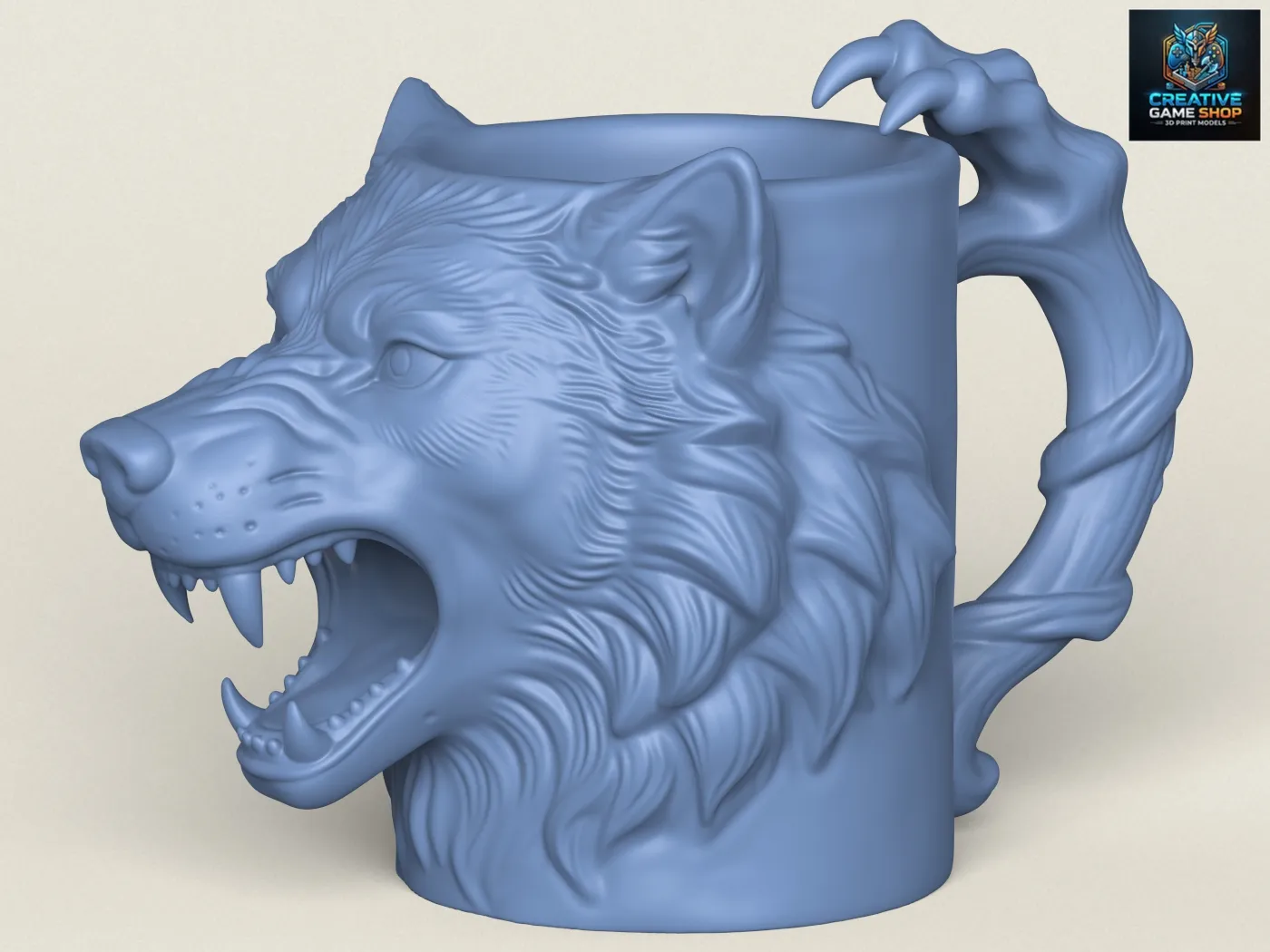 Wolf Head Stylish Mug 3D Print Model .c4d .max .obj .3ds .fbx .stl .blend 
