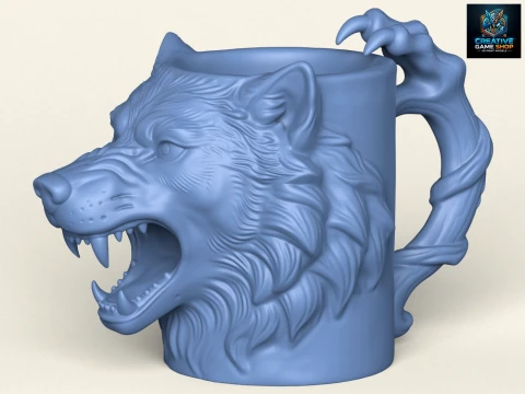 Mug Bergaya Kepala Serigala Model Cetak 3D