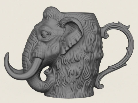 Mammoth Elephant Head Mug 3D Print Model