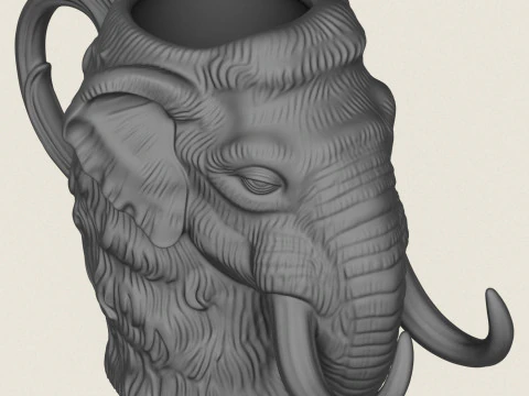 Mammoth Elephant Head Mug 3D Print Model