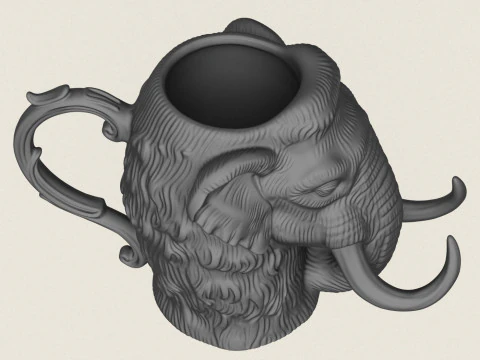 Mammoth Elephant Head Mug 3D Print Model