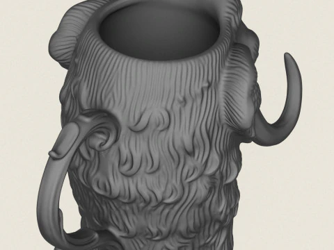 Mammoth Elephant Head Mug 3D Print Model