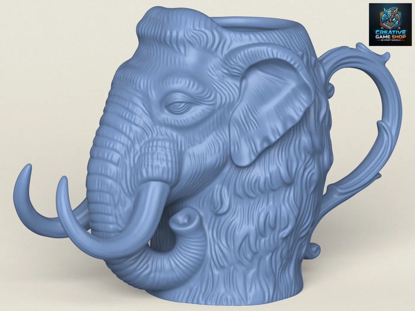 Mammoth Elephant Head Mug 3D Print Model .c4d .max .obj .3ds .fbx .stl .blend 