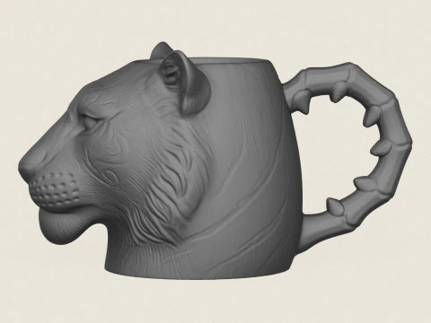 Tiger Head Mug 3D Print Model