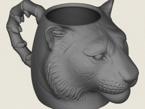 Tiger Head Mug 3D Print Model
