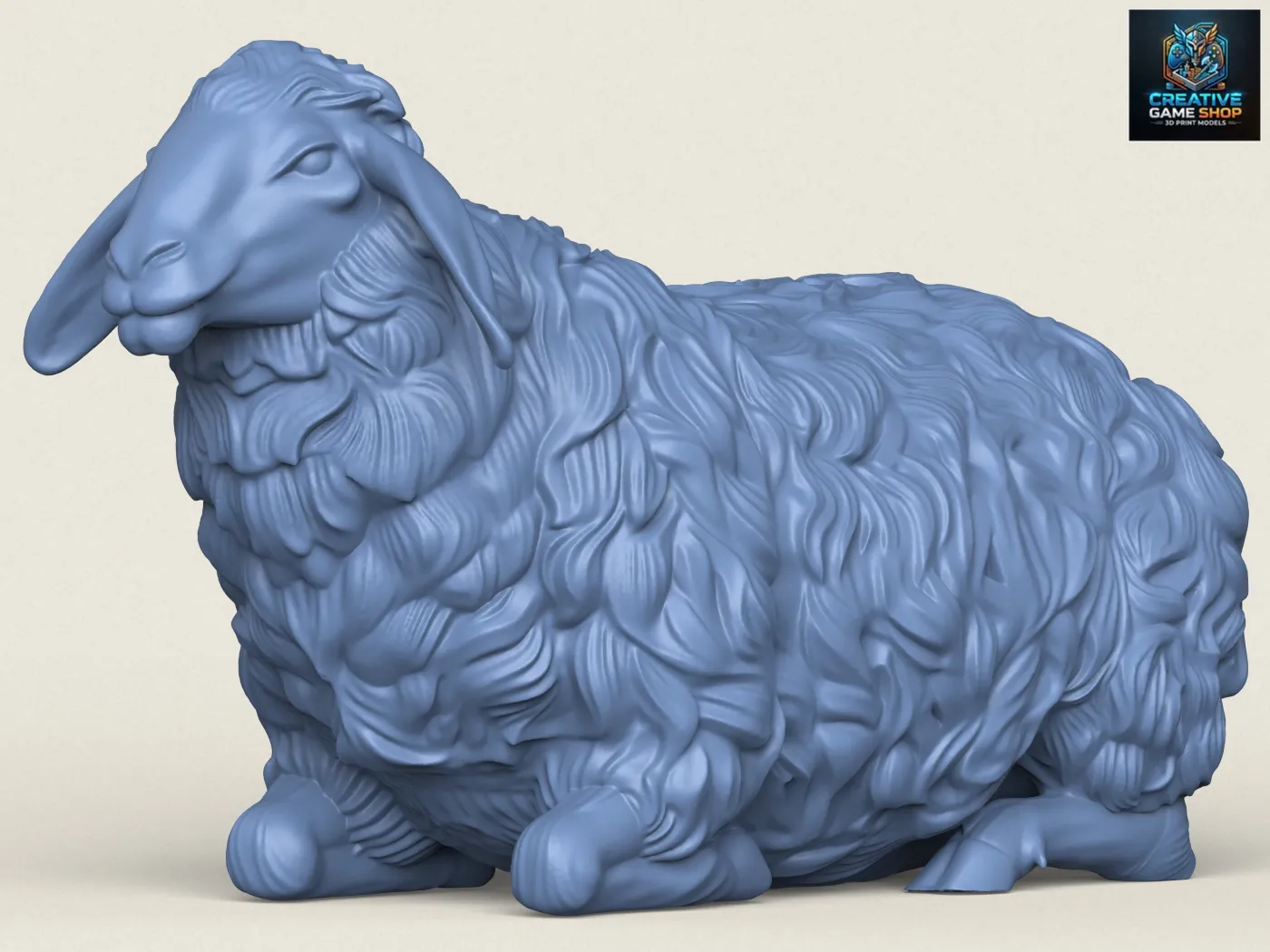 Sheep Sitting 3D Print Model .c4d .max .obj .3ds .fbx .stl .blend
