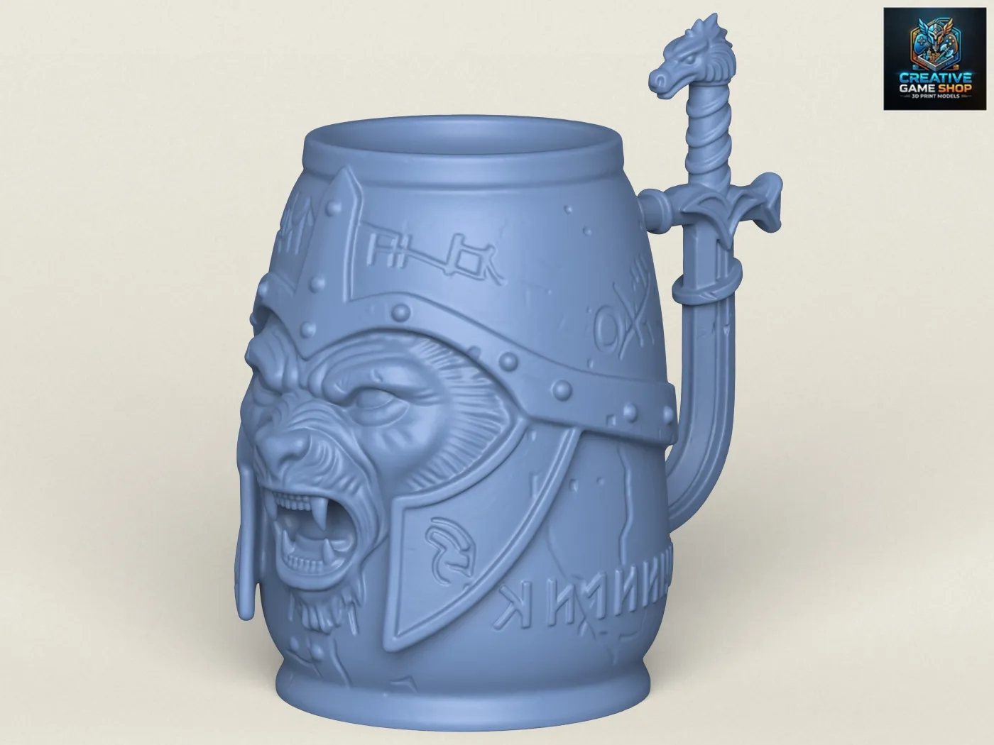 Ancient Warrior Beer Mug 3D Print Model .c4d .max .obj .3ds .fbx .stl .blend 