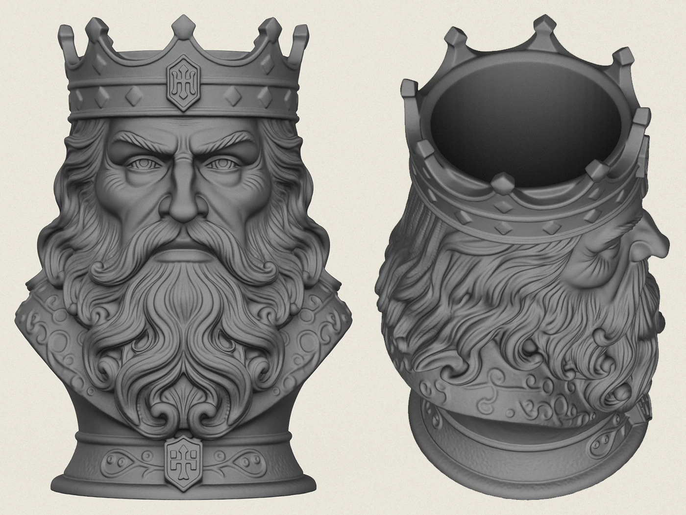 Vaso con il volto del Re Guerriero Modello di stampa 3D .c4d .max .obj .3ds .fbx .stl .blend 