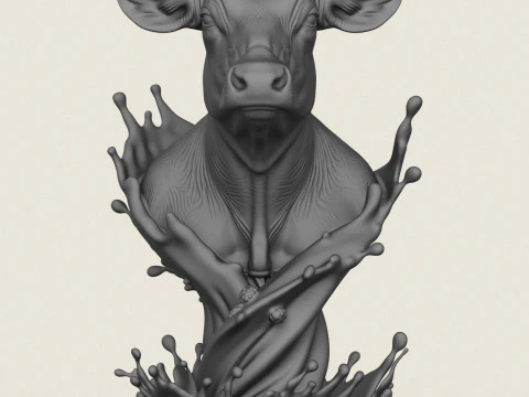 Milk Splash Cow Bust 3D Print Model