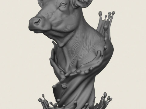 Milk Splash Cow Bust 3D Print Model
