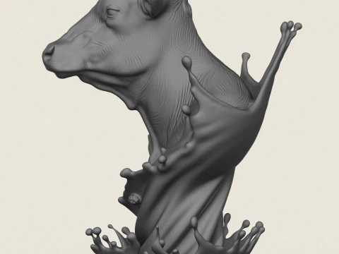 Milk Splash Cow Bust 3D Print Model