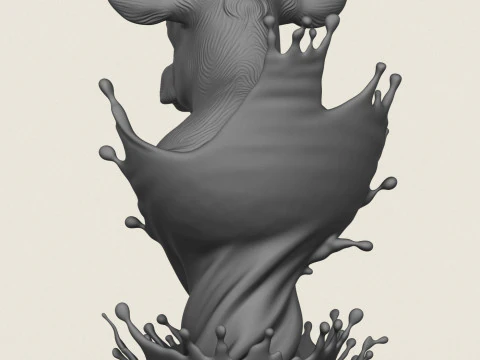 Milk Splash Cow Bust 3D Print Model