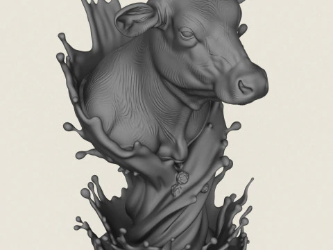 Milk Splash Cow Bust 3D Print Model