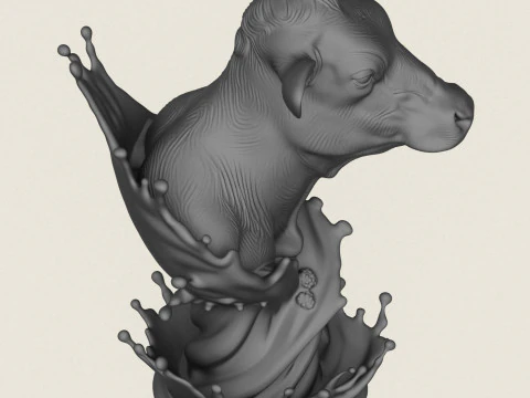 Milk Splash Cow Bust 3D Print Model