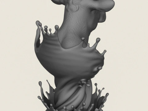 Milk Splash Cow Bust 3D Print Model