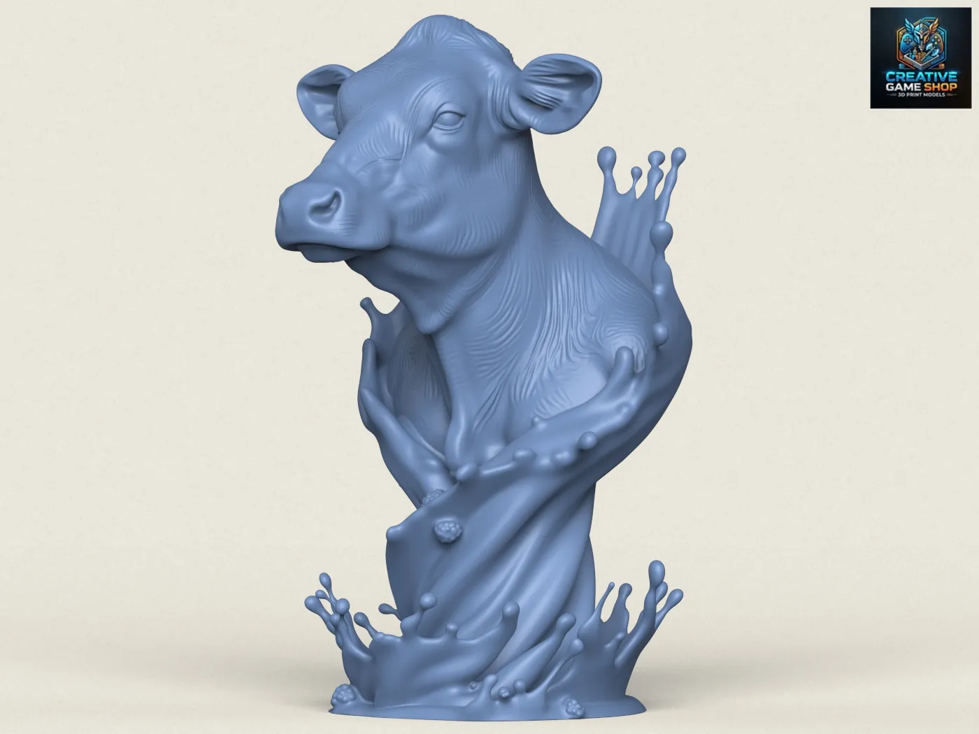 Milk Splash Cow Bust 3D Print Model .c4d .max .obj .3ds .fbx .stl .blend 