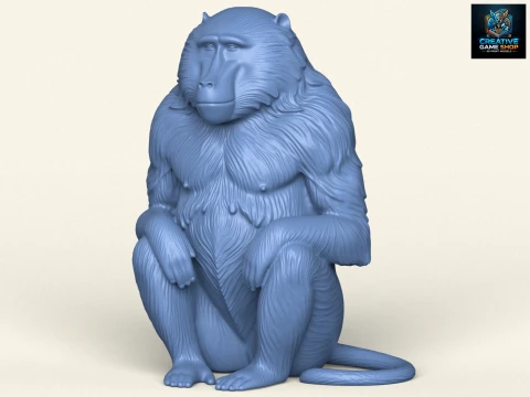 Oturan Babun Maymunu 3D Baskı Modeli