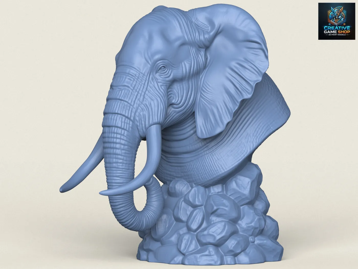 Elephant Bust 3D Print Model .c4d .max .obj .3ds .fbx .stl .blend 