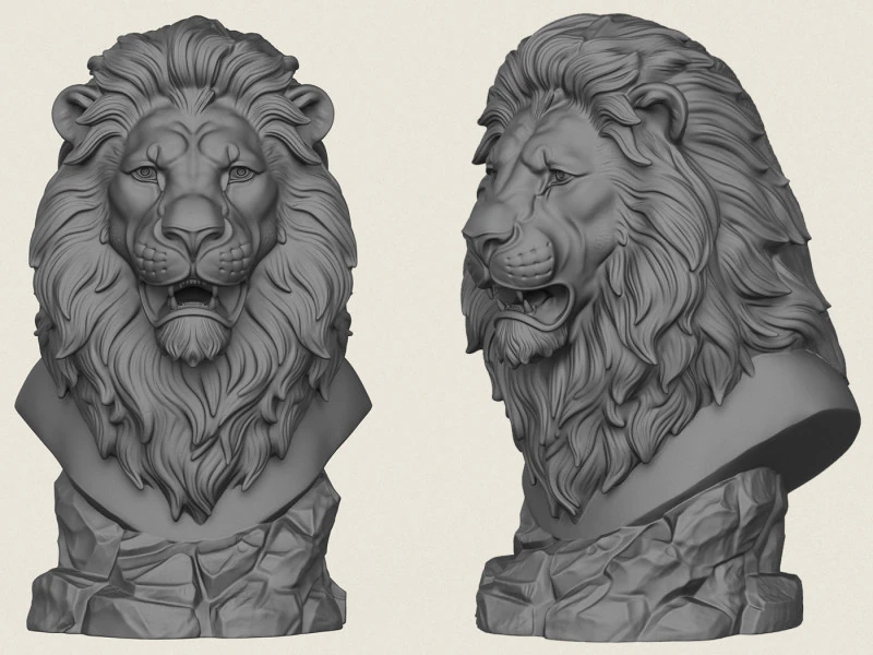 Vahşi Aslan Büstü 3D Baskı Modeli .c4d .max .obj .3ds .fbx .stl .blend