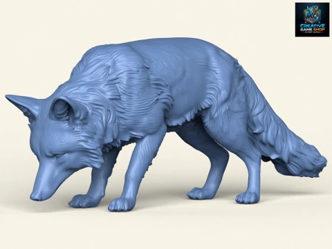 Wild Fox Eating 3D Print Model