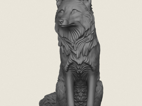 Wild Fox Sitting 3D Print Model