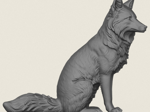 Wild Fox Sitting 3D Print Model