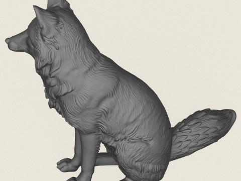 Wild Fox Sitting 3D Print Model