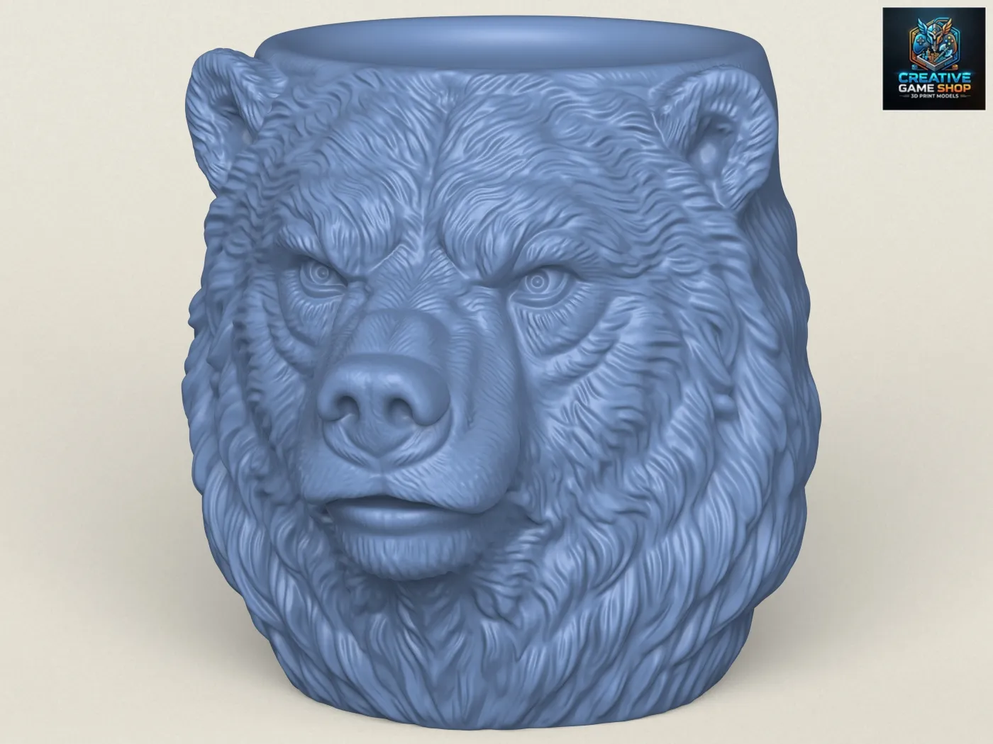 Wild Bear Head Mug 3D Print Model .c4d .max .obj .3ds .fbx .stl .blend 