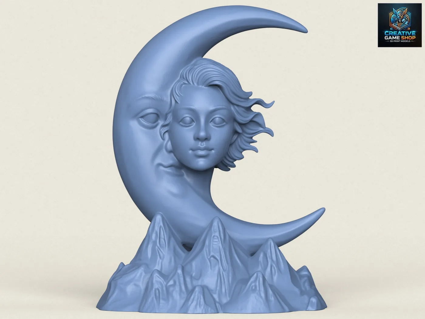 Beauty With Moon Decorative Sculpture 3D Print Model .c4d .max .obj .3ds .fbx .stl .blend 