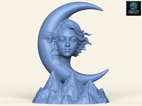 Schoonheid met maan decoratief beeldhouwwerk 3D printmodel