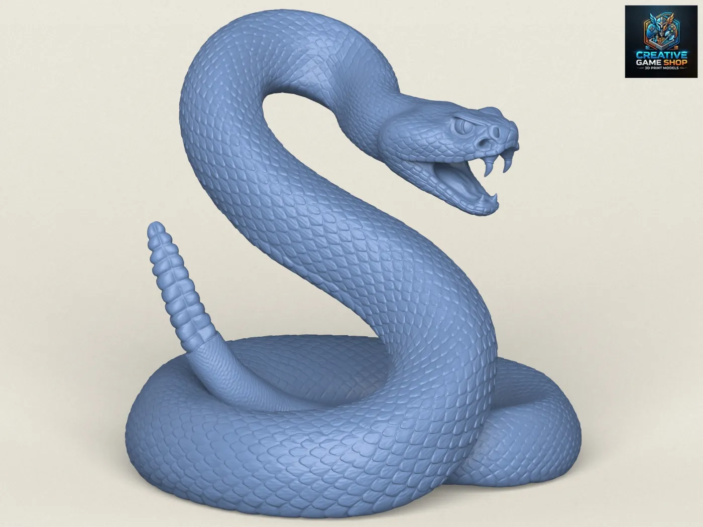 Rattle Snake Attacking 3D Print Model .c4d .max .obj .3ds .fbx .stl .blend 