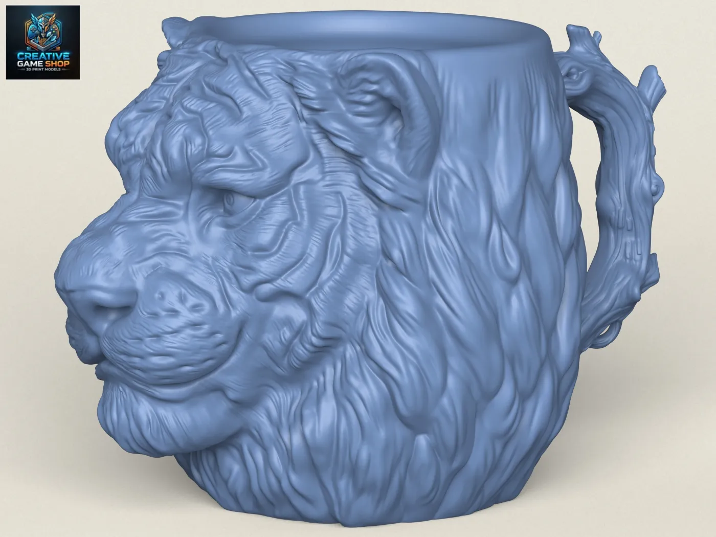 Tiger Head Stylized Mug 3D Print Model .c4d .max .obj .3ds .fbx .stl .blend