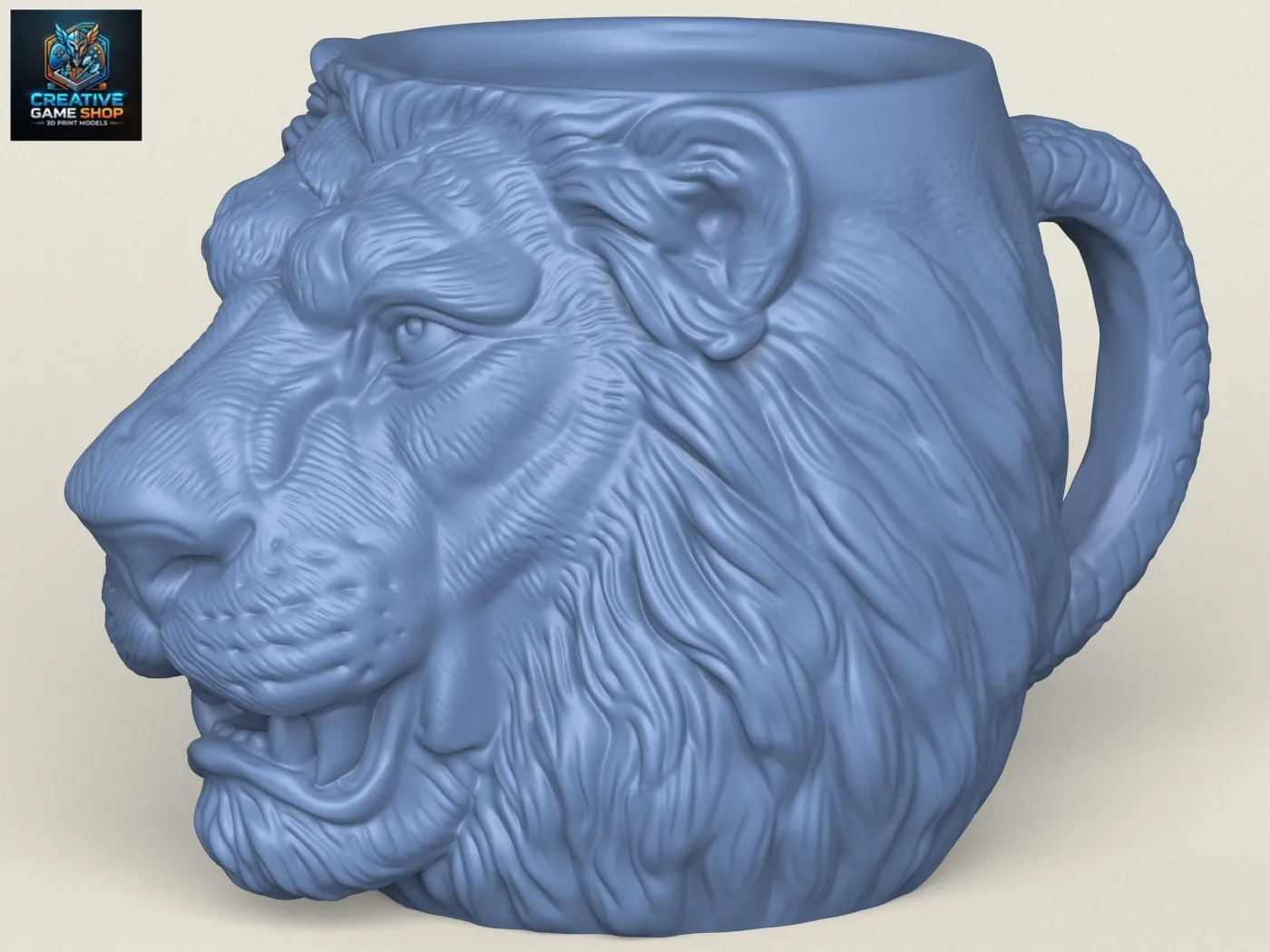 Lion Head Stylized Mug 3D Print Model .c4d .max .obj .3ds .fbx .stl .blend 