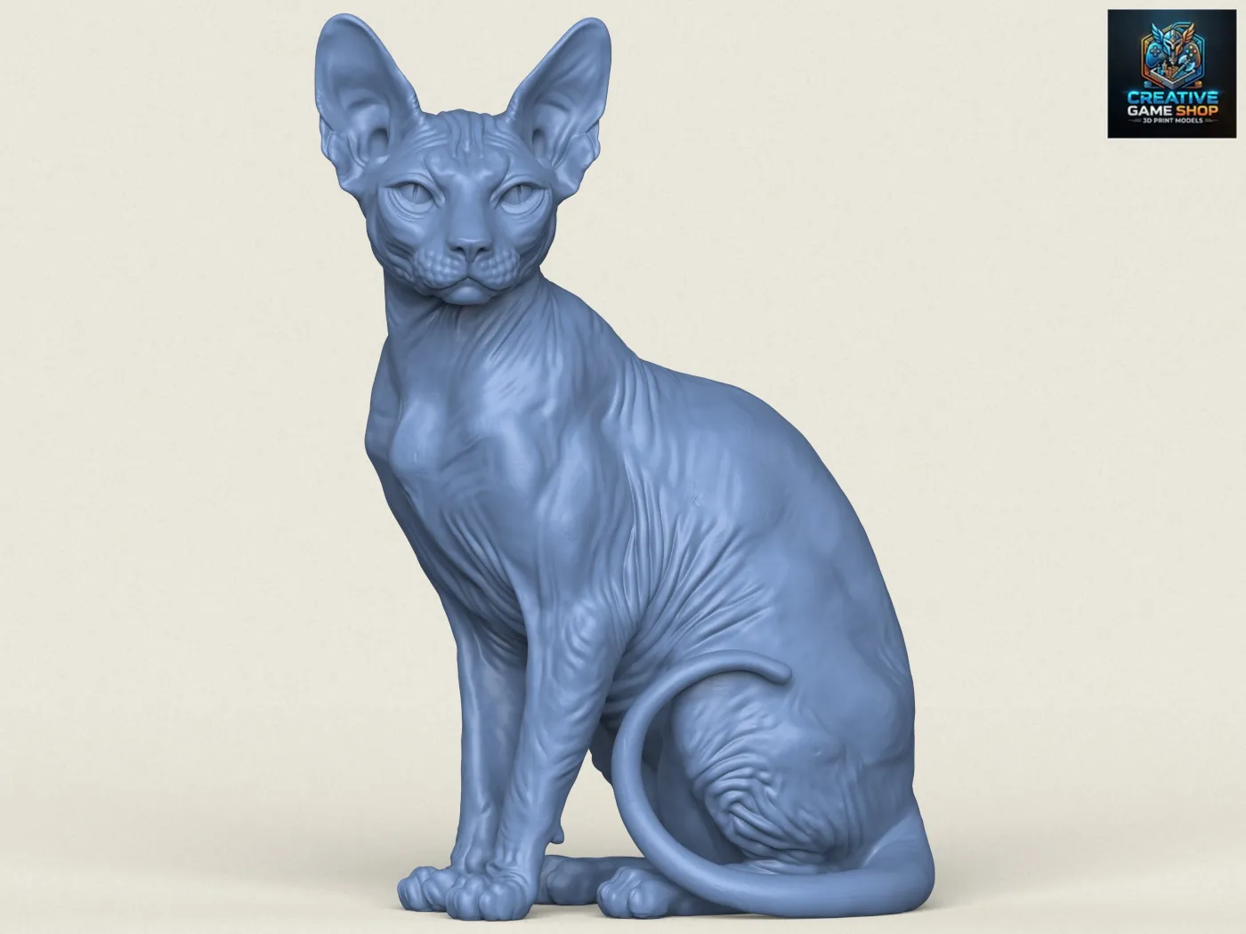 Sphynx Cat Sitting 3D Print Model .c4d .max .obj .3ds .fbx .stl .blend 
