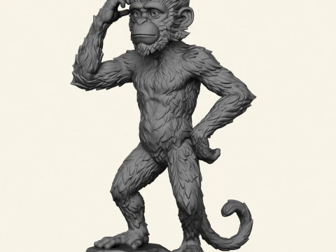 Thinking Monkey Statue 3D Print Model