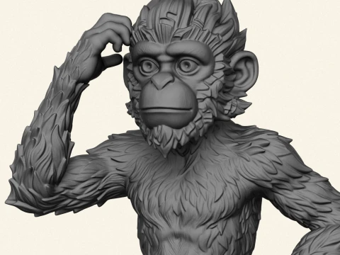 Thinking Monkey Statue 3D Print Model