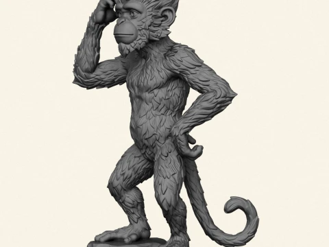 Thinking Monkey Statue 3D Print Model