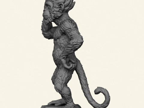 Thinking Monkey Statue 3D Print Model