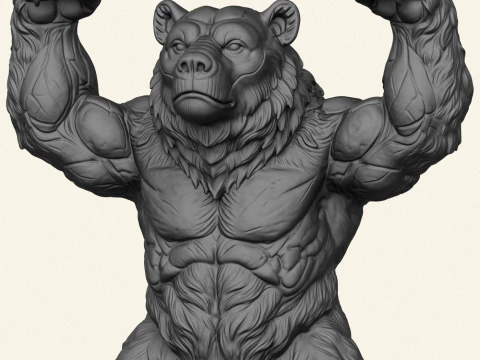 Wild Muscular Bear Character 3D Print Model