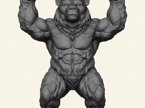 Wild Muscular Bear Character 3D Print Model