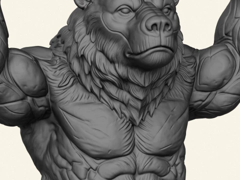 Wild Muscular Bear Character 3D Print Model