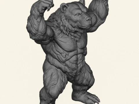 Wild Muscular Bear Character 3D Print Model