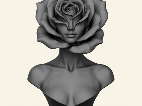 Beautiful Woman Rose Style Face Bust 3D Print Model